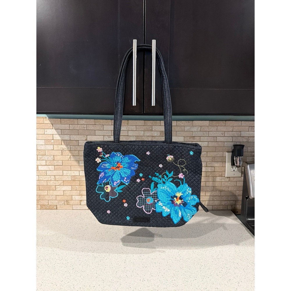 Vera‎ Bradley Small Tote Denim Blue Embroidered Floral Bag